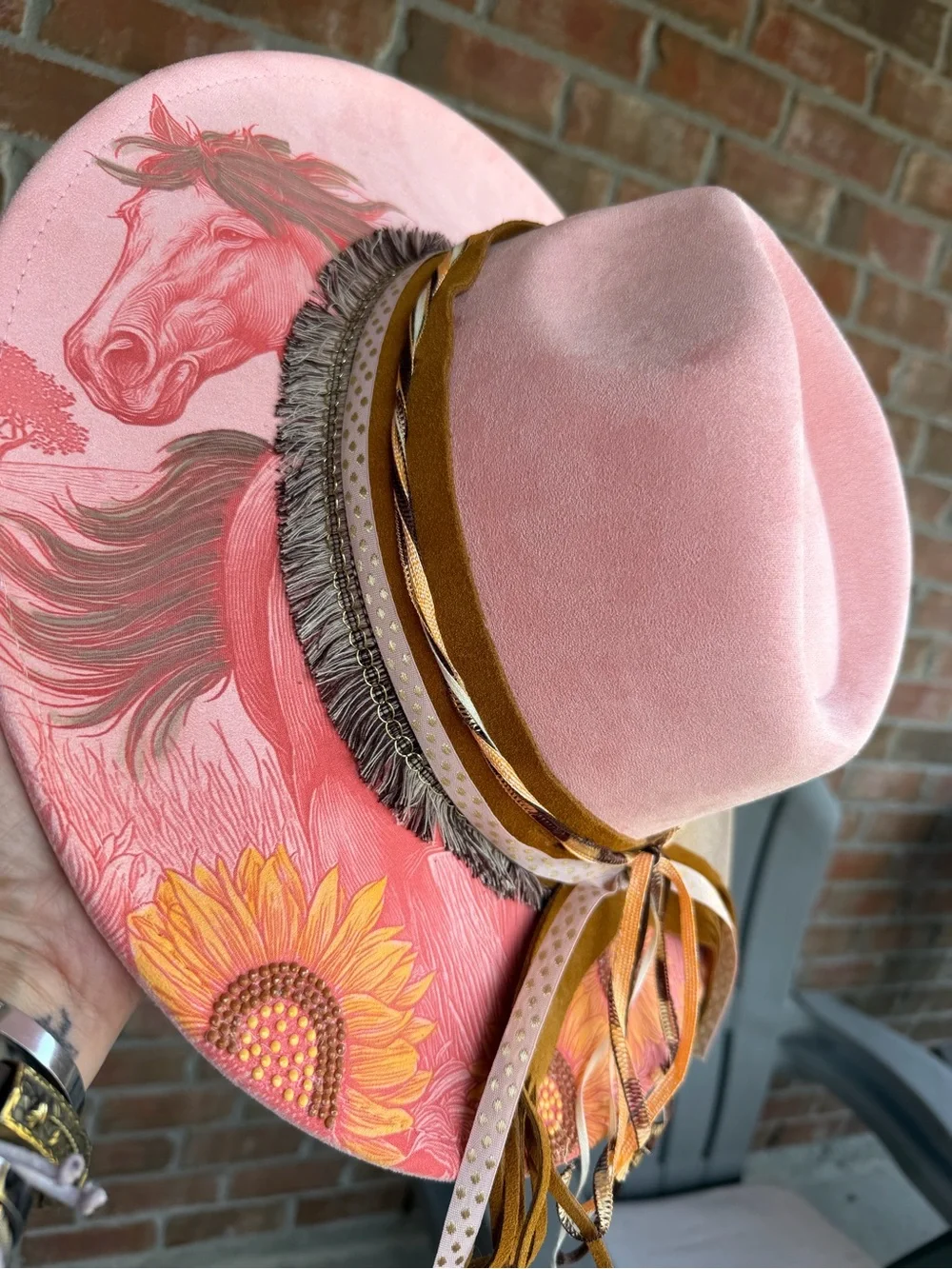 Pink Women's Felt Western Hat with Sunflower Accent